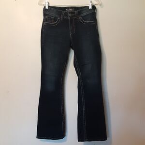 Silver Jeans Suki Surplus Women's 25x30 Bootcut Dark Wash Blue Denim Grunge Rock